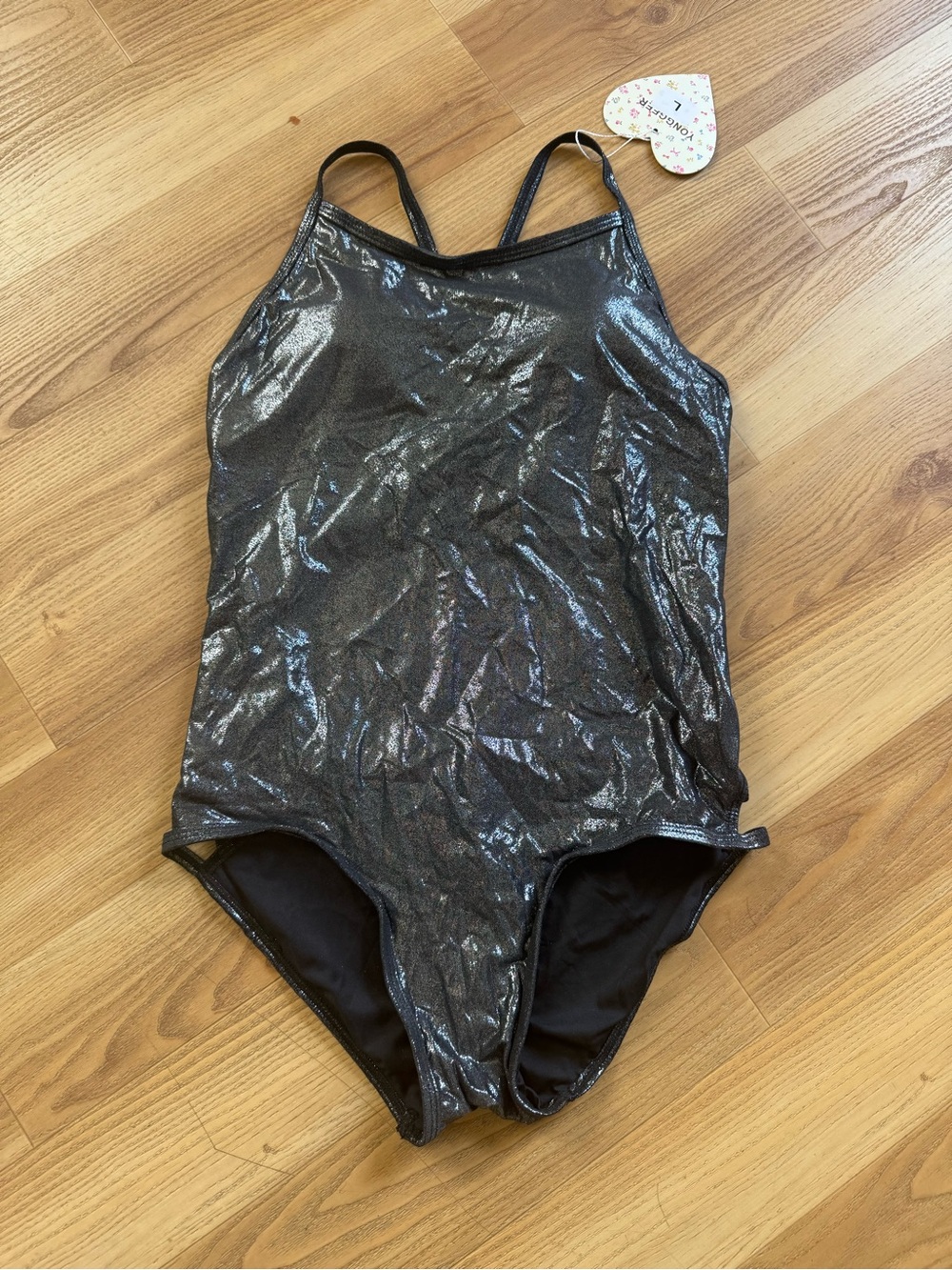 New Metallic Black One-Piece Swimsuit - Size L